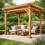 Klasyczna pergola ogrodowa z ażurowym wykończeniem