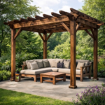 Rustykalna pergola ogrodowa z masywnych belek